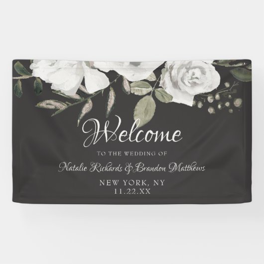  Koesteren Wit Bloemen Roos Bruiloft Welkom Spandoek (Horizontaal)
