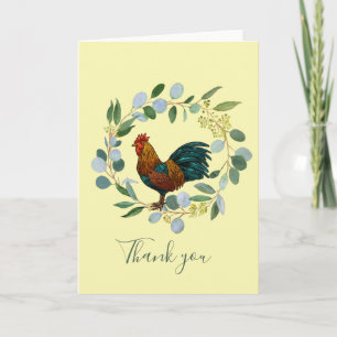 Koesthuis Rooster en Eucalyptus Wreath Folded Bedankkaart