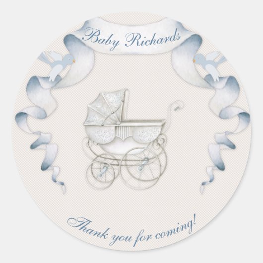 koets Ivory Blue Gingham Ronde Sticker (Voorkant)