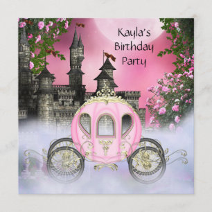 Koets Roze Rozen Prinses Verjaardagsfeestje Kaart