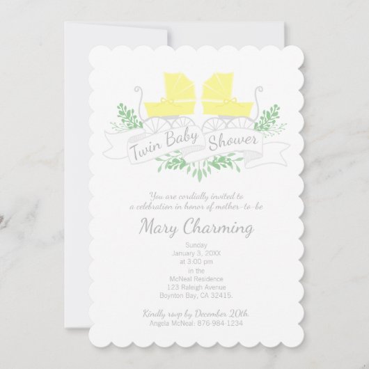 koets twin BABY SHOWER geel kinderwagen Kaart (Voorkant)