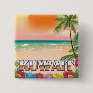 Koeweit strand reisposter vierkante button 5,1 cm