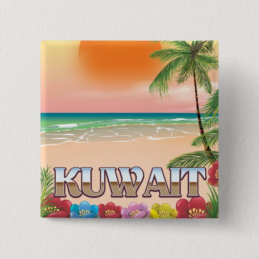 Koeweit strand reisposter vierkante button 5,1 cm (Voorkant)