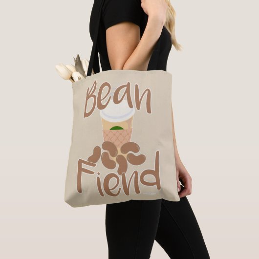 Koffee Bean Fiend Java Fun Cartoon Slogan Draagtas (Dichtbij)