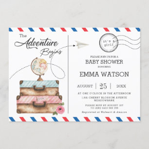  Koffer Baby shower Meisje Adventure Postal Kaart