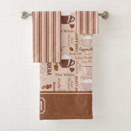 Koffie Afbeeldingen Streeppatroon Monogram Bad Handdoek