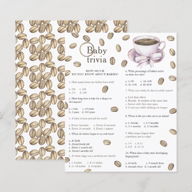 Koffie baby shower - Baby Trivia Game (Voorkant / Achterkant)