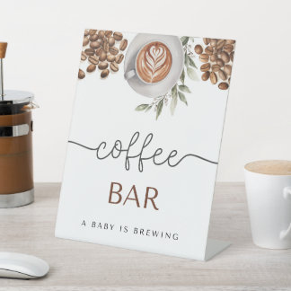 Koffie Baby shower - een Baby is Brouwen Coffee Ba Reclamebord Met Voetstuk