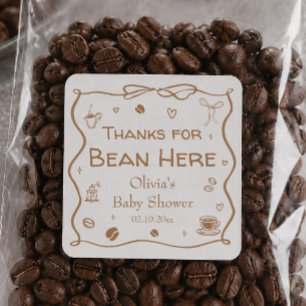 Koffie Baby Shower Koffiebonen Favor Vierkante Sticker