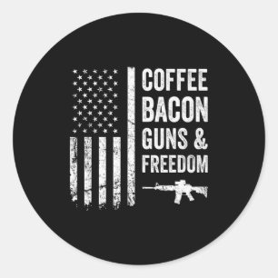 Koffie Bacon Guns & Dom - Bbq Grill Grappig Pistoo Ronde Sticker