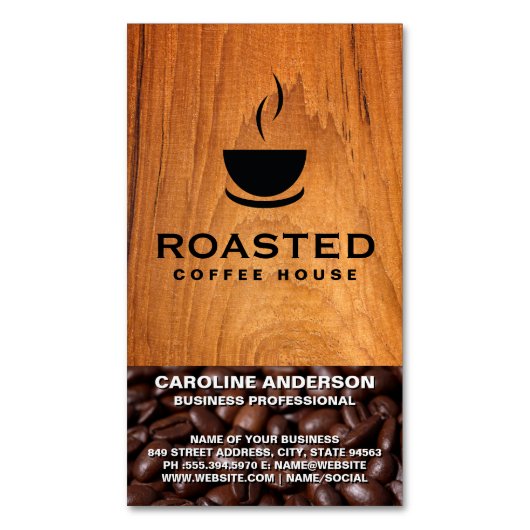 Koffie | Beker van Java | Koffiebonen Magnetisch Visitekaartje (Voorkant Verticaal)