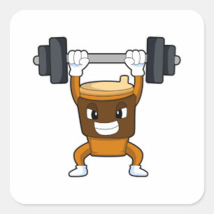 Koffie bij Sterke training met Barbell Vierkante Sticker