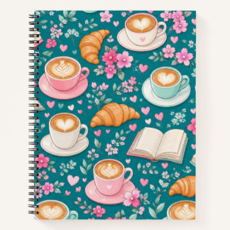 Koffie Boeken Croissants en Roze Bloemen Notitiebo