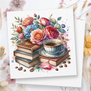 Koffie, boeken en bloemen   Denken aan jou Kaart