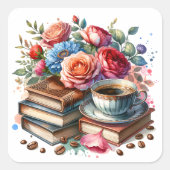 Koffie, Boeken en Bloemen Envelop Zegel (Voorkant)