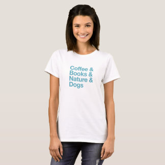 Koffie & Boeken & Natuur & Honden T-shirt (blauw)
