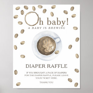 Koffie brouwen baby shower - luier raffle poster