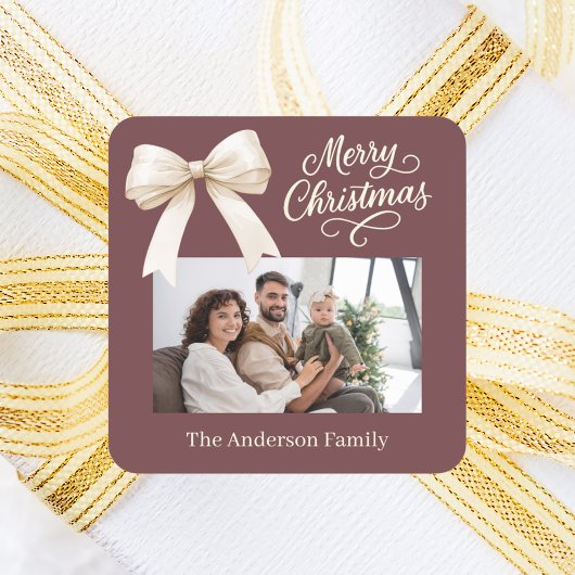 Koffie bruin crème boog foto script Kerst Vierkante Sticker