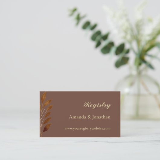 Koffie Bruin en Goud Blad Bruiloft QR Registry Informatiekaartje (Staand voorkant)