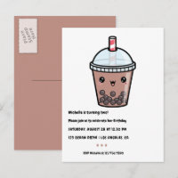Koffie Bruin Kawaii Bubble Tea Verjaardagsfeestje