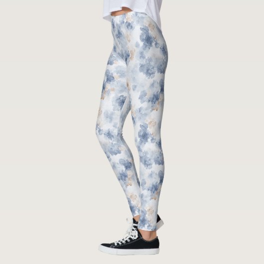 Koffie Bruine Nep Denim Blauwe Abstracte Leggings (Links)