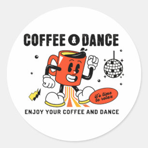 Koffie Cartoon Retro -1 Ronde Sticker