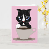 KOFFIE CAT ART ALL OCCASION WENSKAART KAART (Gele Bloem)