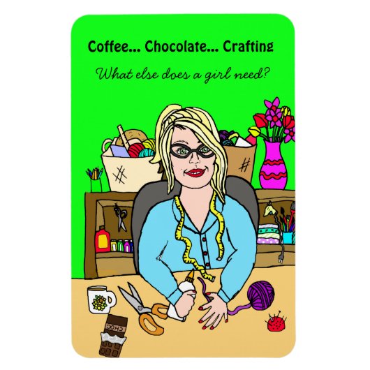 Koffie, chocolade, met de hand getekende vrouw magneet (Verticaal)