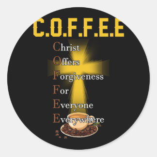 Koffie Christus biedt vergeving aan iedereen ooit Ronde Sticker