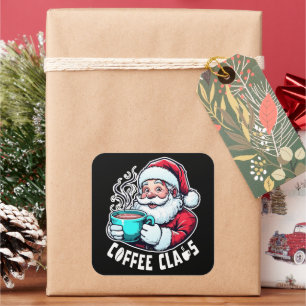 Koffie Claus Kerstman Heet Drankje Vierkante Sticker