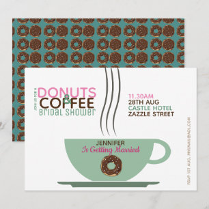 KOFFIE DONUTS Bridal Shower Invitation Pink Turq Kaart