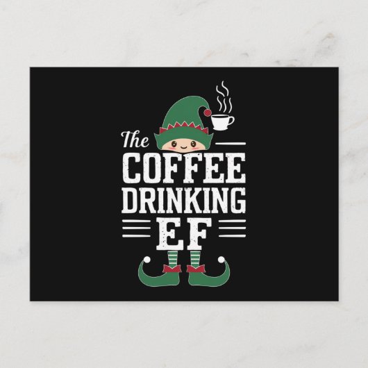 Koffie Drink Elf Familie die Kerstmis aanpast Feestdagenkaart (Voorkant)