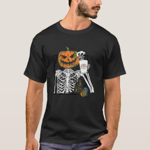 Koffie Drink pompoenkop Skeleton Halloween Co T-shirt