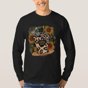 Koffie drinkend skelet lui doe-het-zelf Halloween- T-shirt