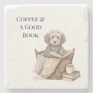 Koffie & Een Goed Boek Hondenmand Stenen Onderzetter