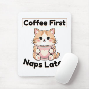 Koffie eerst, dutjes later Schattige Kat Kawaii Muismat