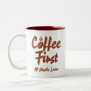 Koffie Eerst, Gehaste Later Typografie Koffieliefh Tweekleurige Koffiemok