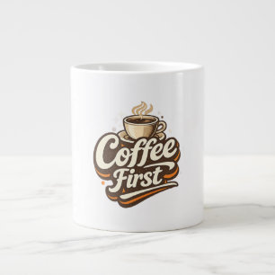 Koffie Eerst – Grappig Koffie Liefhebber T-Shirt Extra Grote Beker