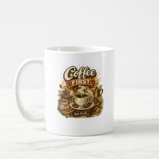 Koffie Eerst Retro Vintage Koffieliefhebber Design Koffiemok