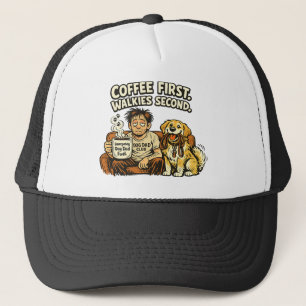 Koffie Eerst Wandelingen Tweede Grappige Hond Papa Trucker Pet
