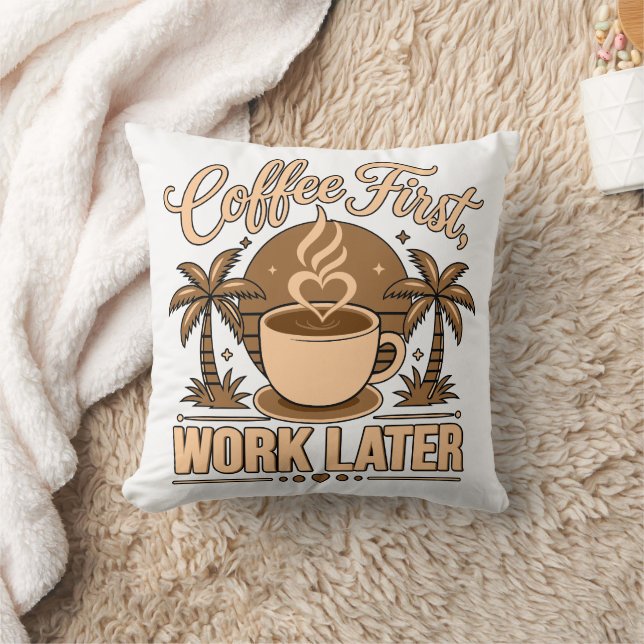 Koffie Eerst, Werk Later – Powered by Caffeïne Kussen (Deken)