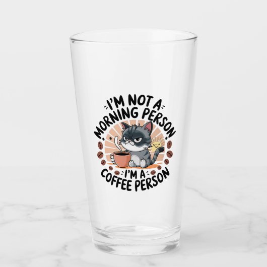 Koffie-eerste houding Fun Cat Design Glas (Voorkant)
