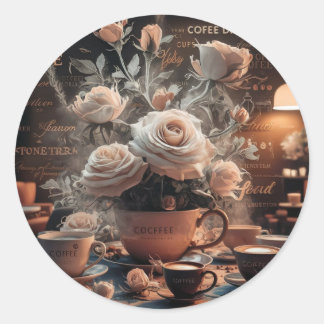 Koffie en Bloem Ronde Sticker