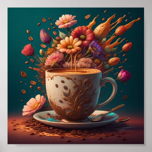 Koffie en bloemen poster (Voorkant)