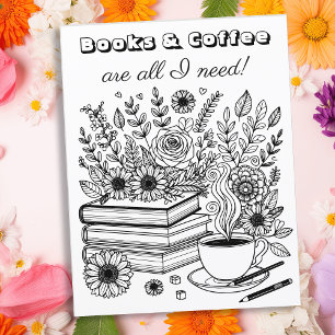 Koffie en boeken Kleurplaat voor volwassenen
