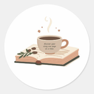 Koffie en boeken ronde sticker