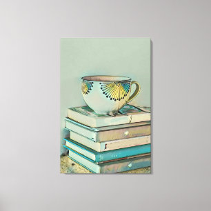 Koffie- en boekliefhebbers canvas afdruk
