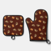 Koffie en chocolade-koekjes Pattern-bruin eten Ovenwant & Pannenlap Set (Voorkant)