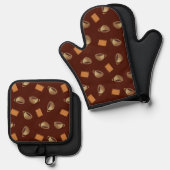 Koffie en chocolade-koekjes Pattern-bruin eten Ovenwant & Pannenlap Set (Voorkant / Achterkant)