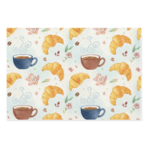 Koffie en Croissant Ontwerp Cadeaupapier Plat Wrap